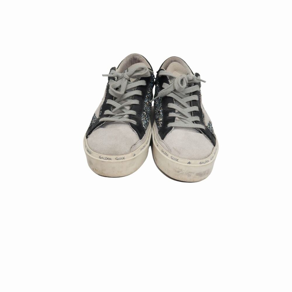 Golden Goose Hi Star Lace-Up Low-Top Sneakers Silver Glitter Suede Size 39